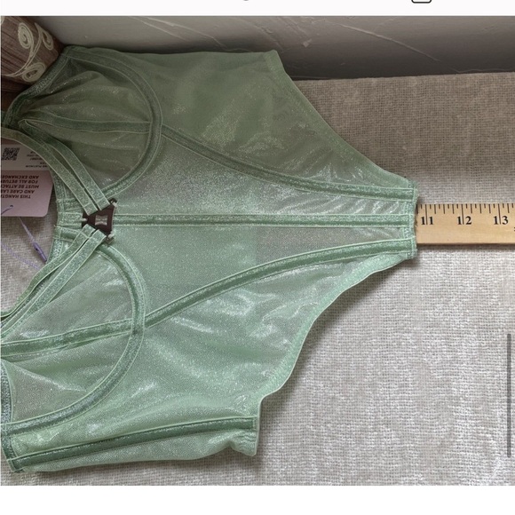 NWT Savage X Fenty Bustier Women Size M Going Platinum Mesh Green Mist Shimmer - Picture 9 of 9